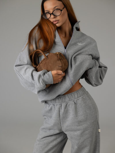 HIGH COLLAR ZIP IN DARK MELANGE